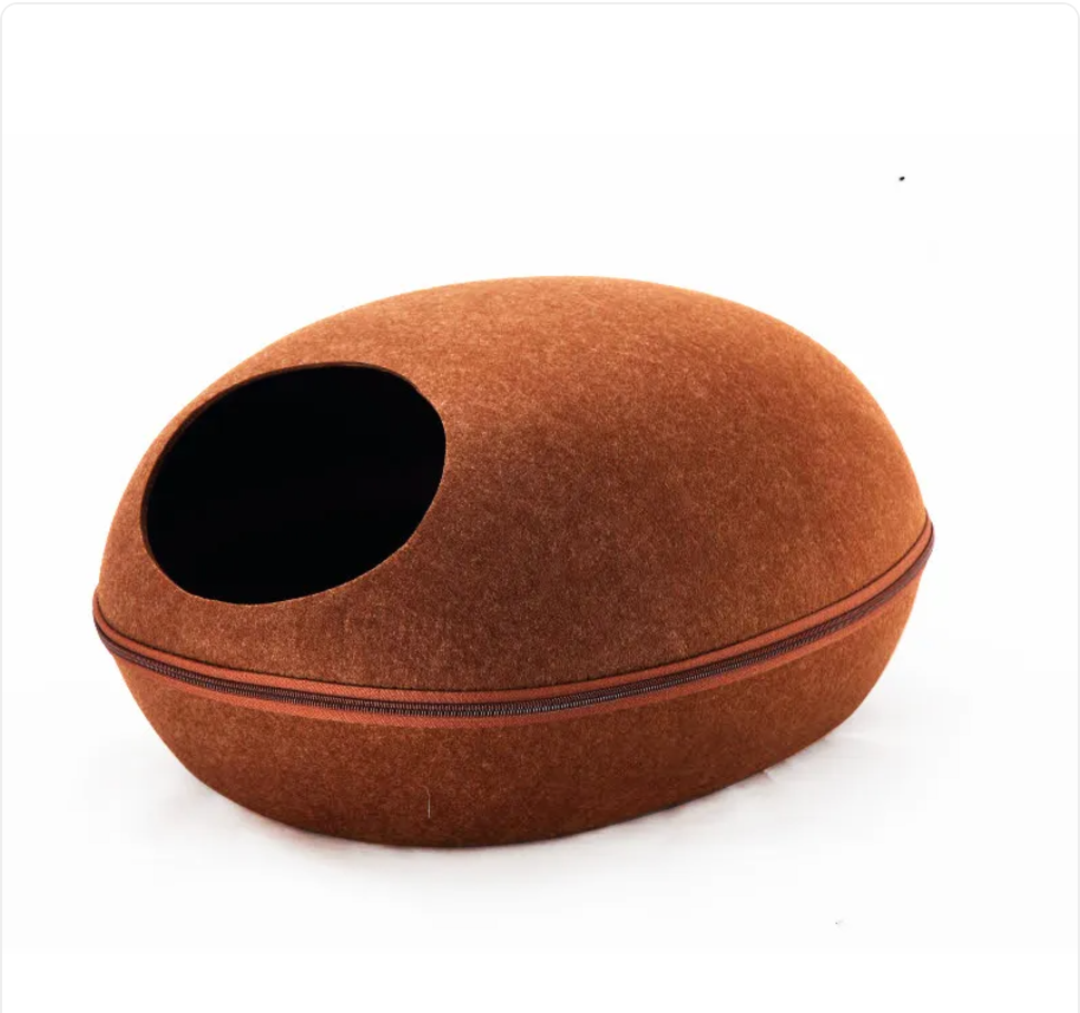 Barkable Eggshell Cat Cave — Felt, Removable Lid