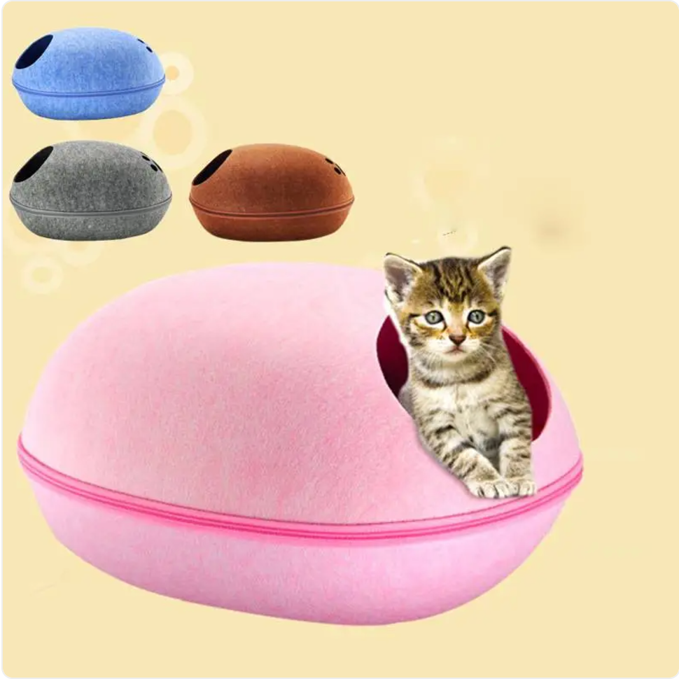 Barkable Eggshell Cat Cave — Felt, Removable Lid