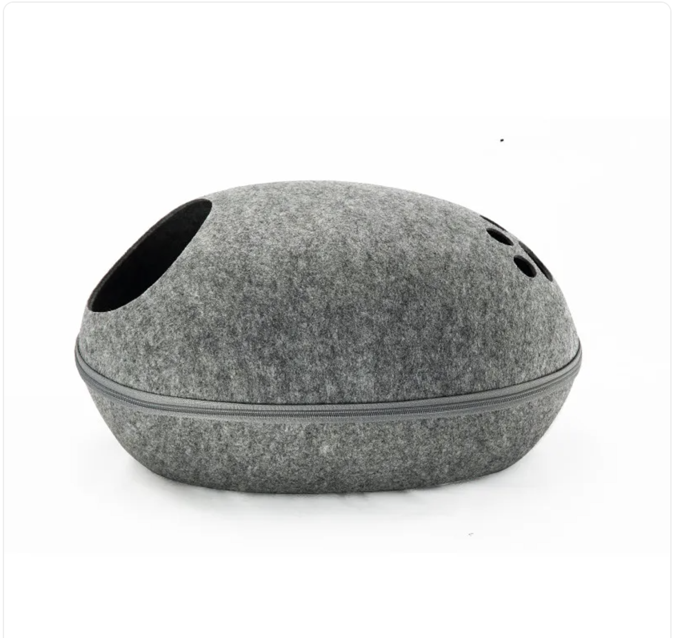 Barkable Eggshell Cat Cave — Felt, Removable Lid