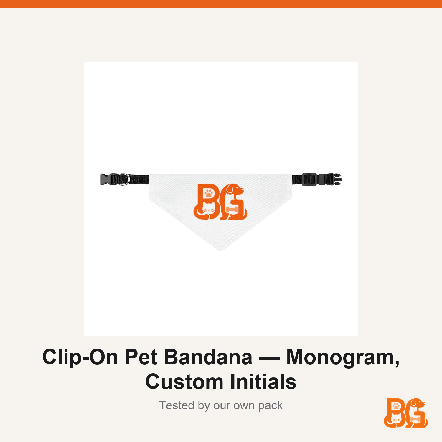 Barkable Clip-On Pet Bandana — Monogram, Custom Initials