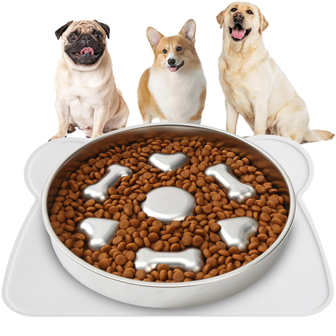 Barkable stainless steel slow feeder dog bowl