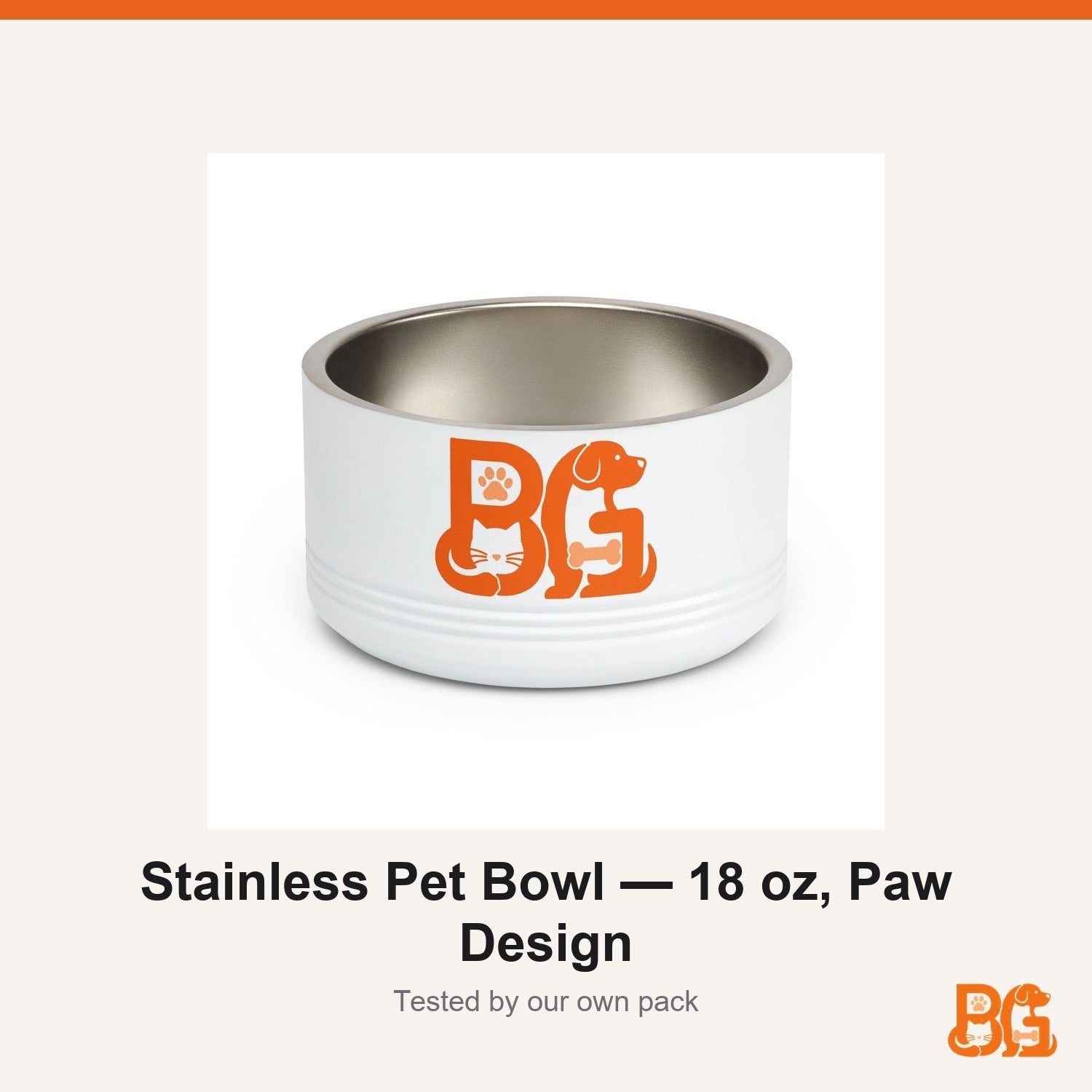 Barkable Stainless Pet Bowl — 18 oz, Paw Design